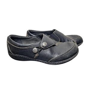 Clarks Women's 8M Ashland Lane Flats Black Leather Slip-Ons Low Heel